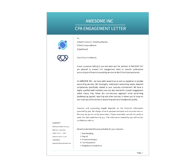 accounting engagement letter cover letter
